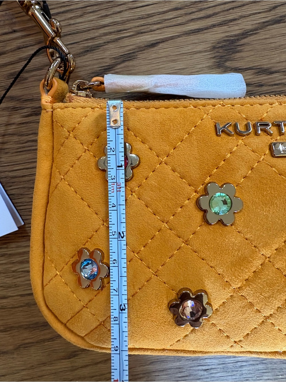 Kurt Geiger Mustard Suede Quilted Mini Shoulder Bag with Floral Studs NWT - Picture 5 of 6
